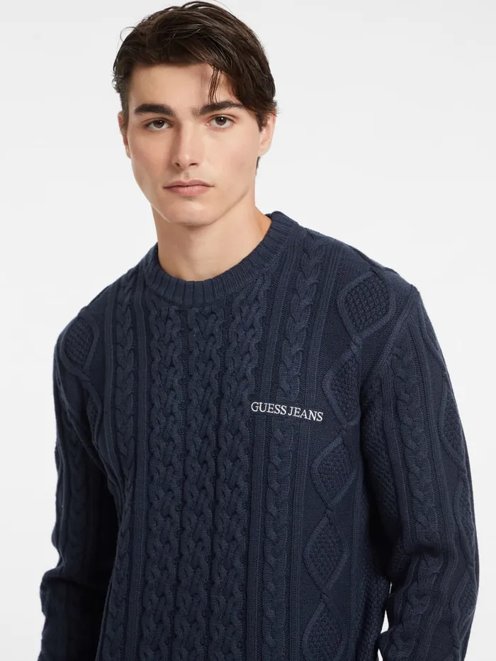 GUESS Hoodies and Sweaters CableKnit WoolBlend Sweater Gray 8211 Men