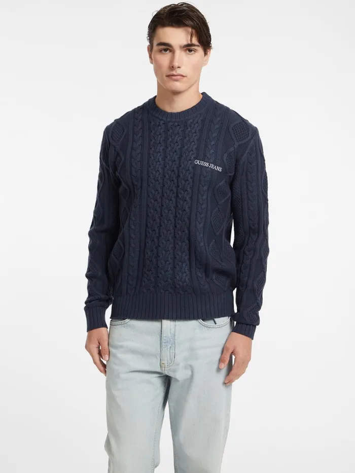 GUESS Hoodies and Sweaters CableKnit WoolBlend Sweater Gray 8211 Men