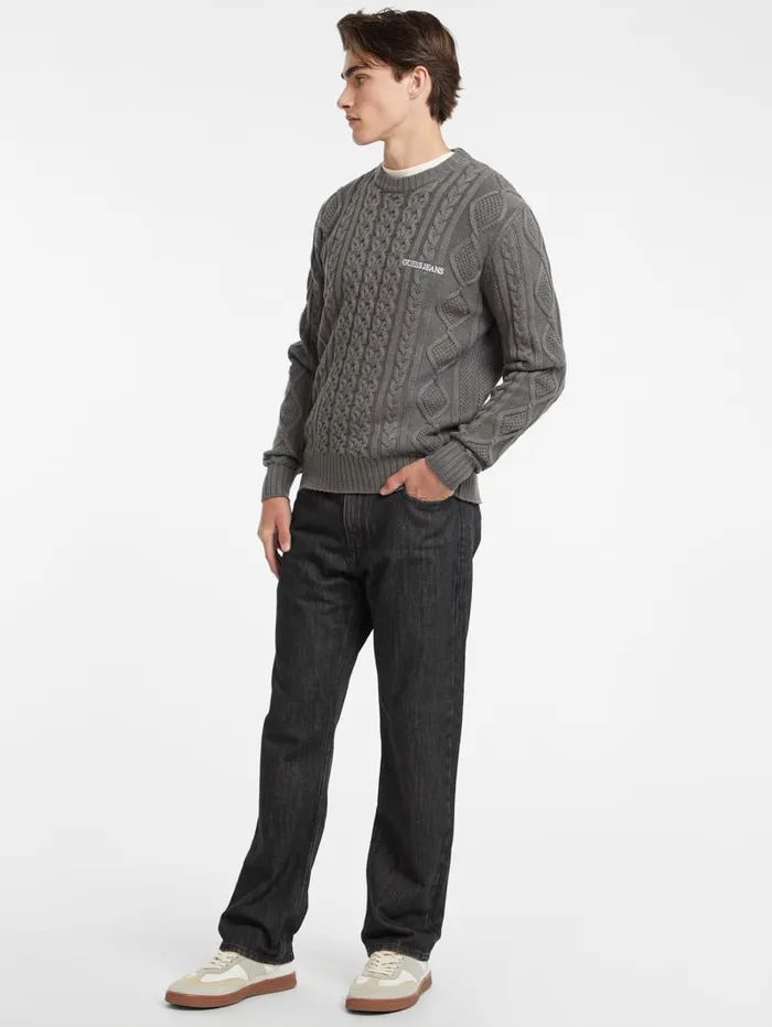 GUESS Hoodies and Sweaters CableKnit WoolBlend Sweater Gray 8211 Men