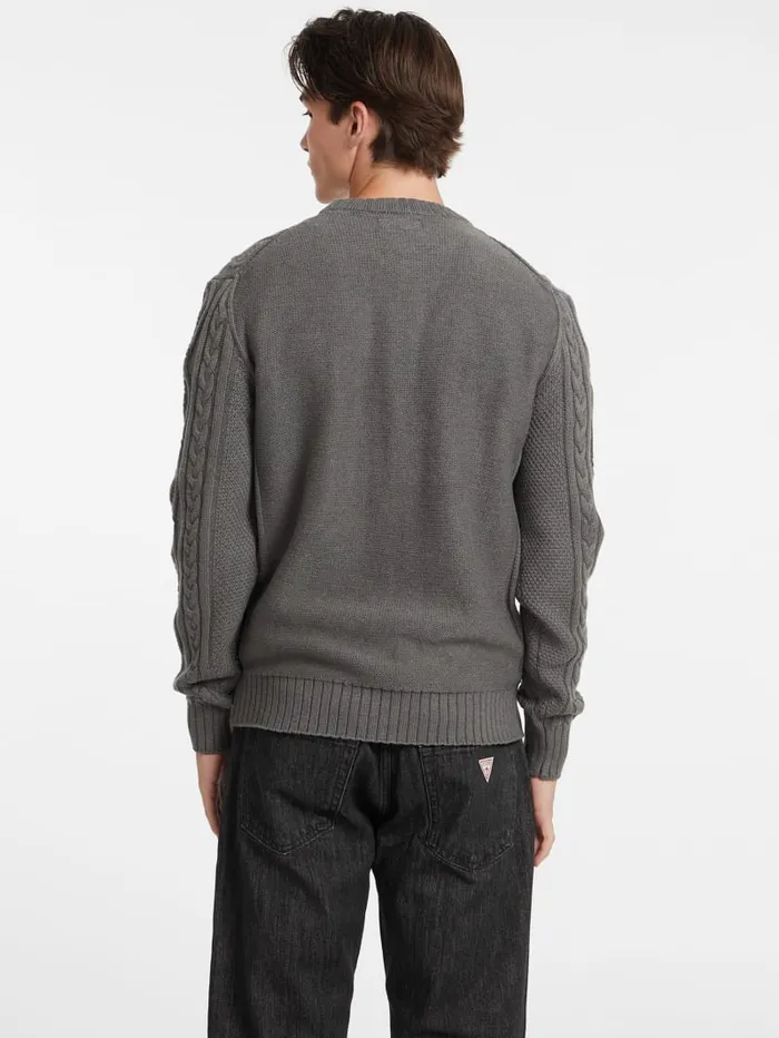 GUESS Hoodies and Sweaters CableKnit WoolBlend Sweater Gray 8211 Men