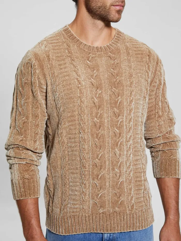 GUESS Hoodies and Sweaters Eco Egidio CableKnit Chenille Sweater Beige 8211 Men