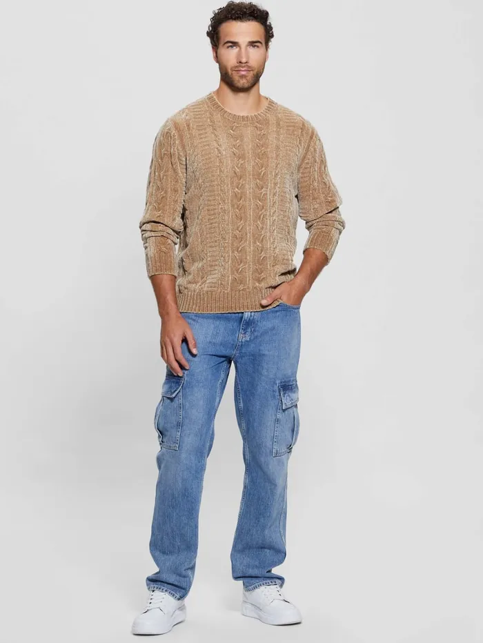 GUESS Hoodies and Sweaters Eco Egidio CableKnit Chenille Sweater Beige 8211 Men