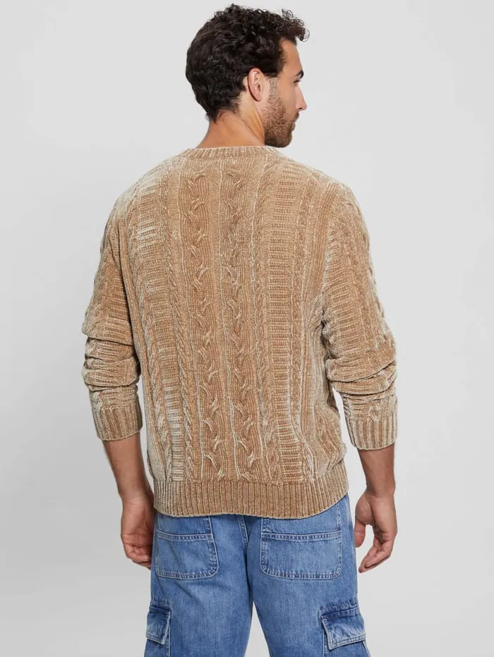 GUESS Hoodies and Sweaters Eco Egidio CableKnit Chenille Sweater Beige 8211 Men