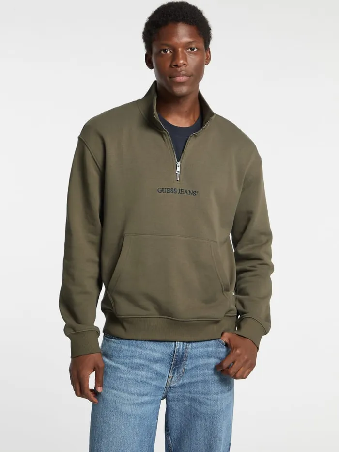 GUESS Hoodies and Sweaters Eco HalfZip Logo Sweater Green 8211 Men