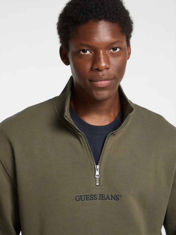GUESS Hoodies and Sweaters Eco HalfZip Logo Sweater Green 8211 Men