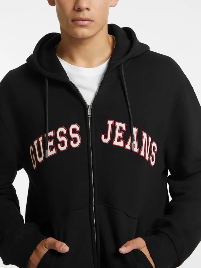GUESS Hoodies and Sweaters Logo Patch ZipUp Hoodie Black 8211 Men
