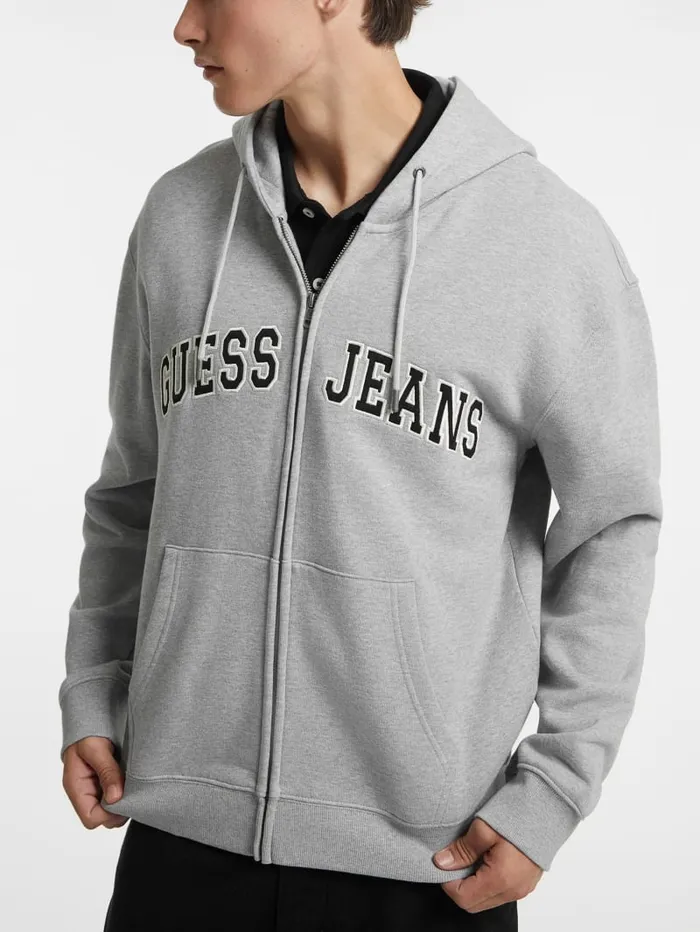 GUESS Hoodies and Sweaters Logo Patch ZipUp Hoodie Black 8211 Men