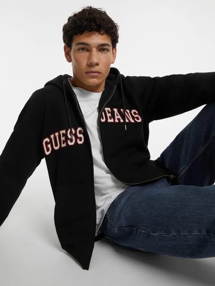 GUESS Hoodies and Sweaters Logo Patch ZipUp Hoodie Black 8211 Men
