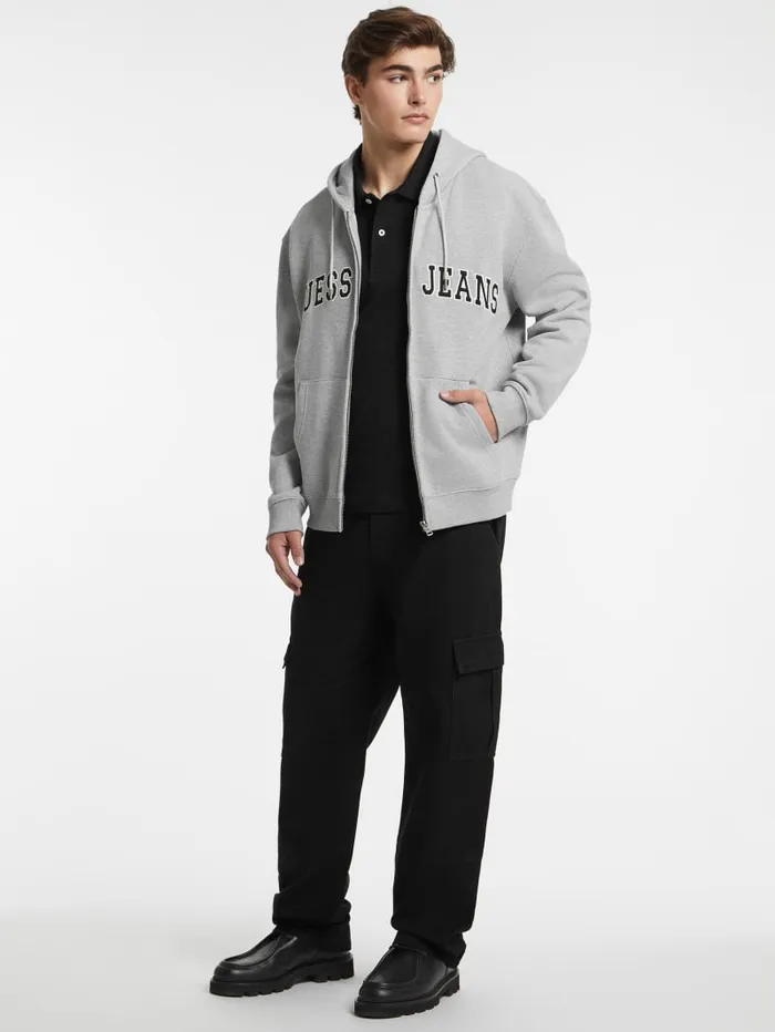 GUESS Hoodies and Sweaters Logo Patch ZipUp Hoodie Black 8211 Men
