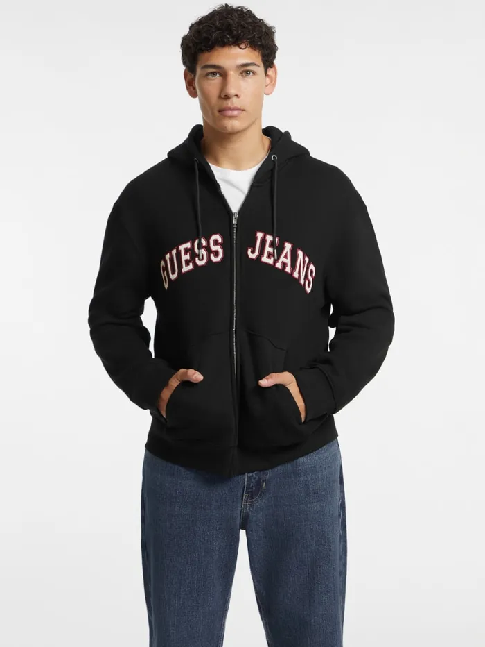 GUESS Hoodies and Sweaters Logo Patch ZipUp Hoodie Black 8211 Men