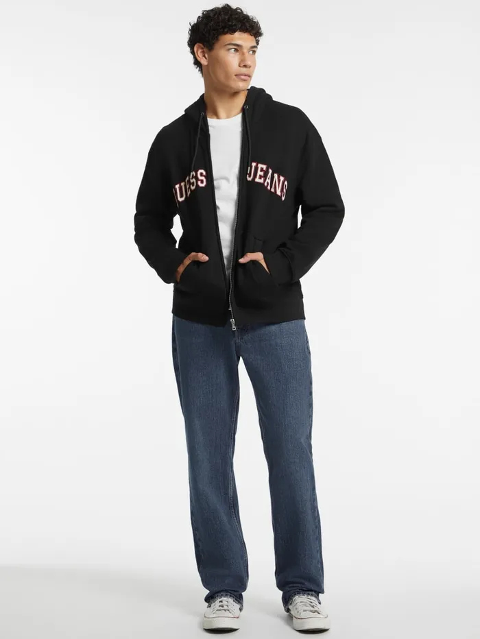 GUESS Hoodies and Sweaters Logo Patch ZipUp Hoodie Black 8211 Men