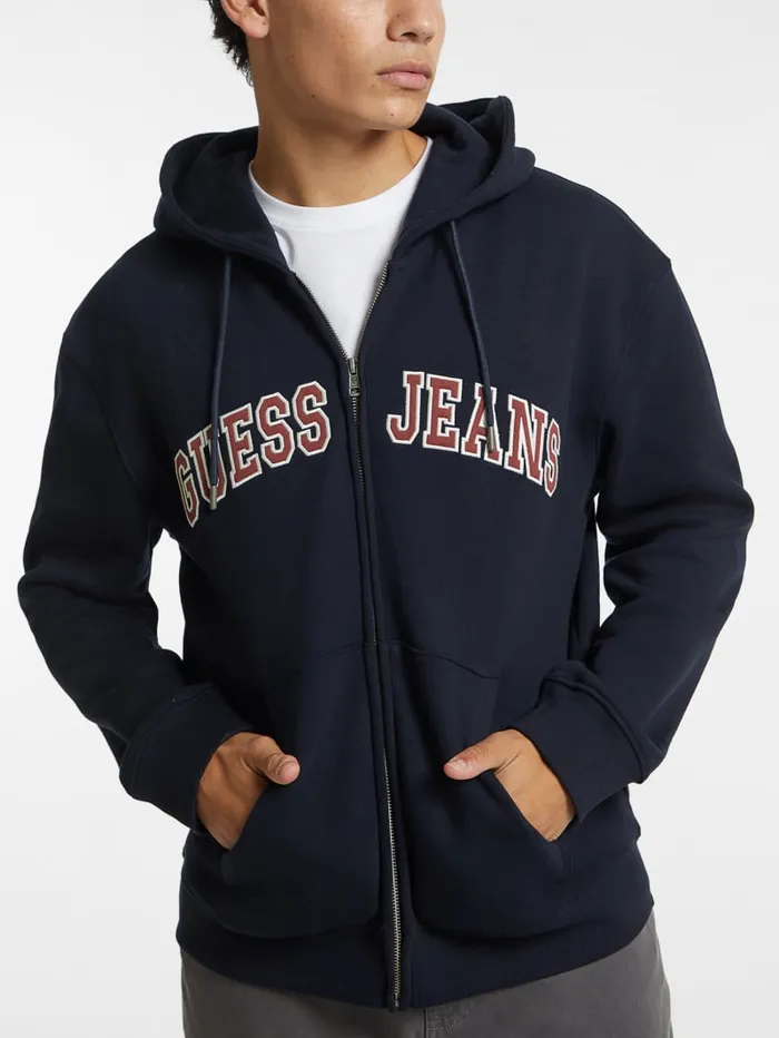 GUESS Hoodies and Sweaters Logo Patch ZipUp Hoodie Black 8211 Men