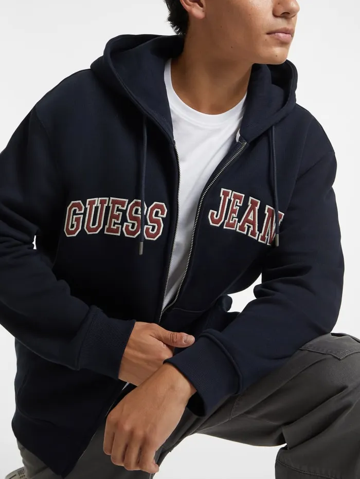 GUESS Hoodies and Sweaters Logo Patch ZipUp Hoodie Black 8211 Men