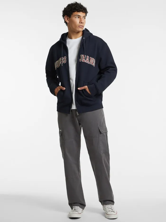 GUESS Hoodies and Sweaters Logo Patch ZipUp Hoodie Black 8211 Men