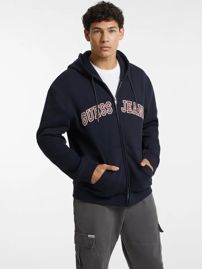 GUESS Hoodies and Sweaters Logo Patch ZipUp Hoodie Black 8211 Men