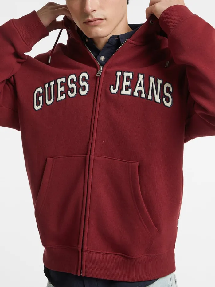 GUESS Hoodies and Sweaters Logo Patch ZipUp Hoodie Black 8211 Men