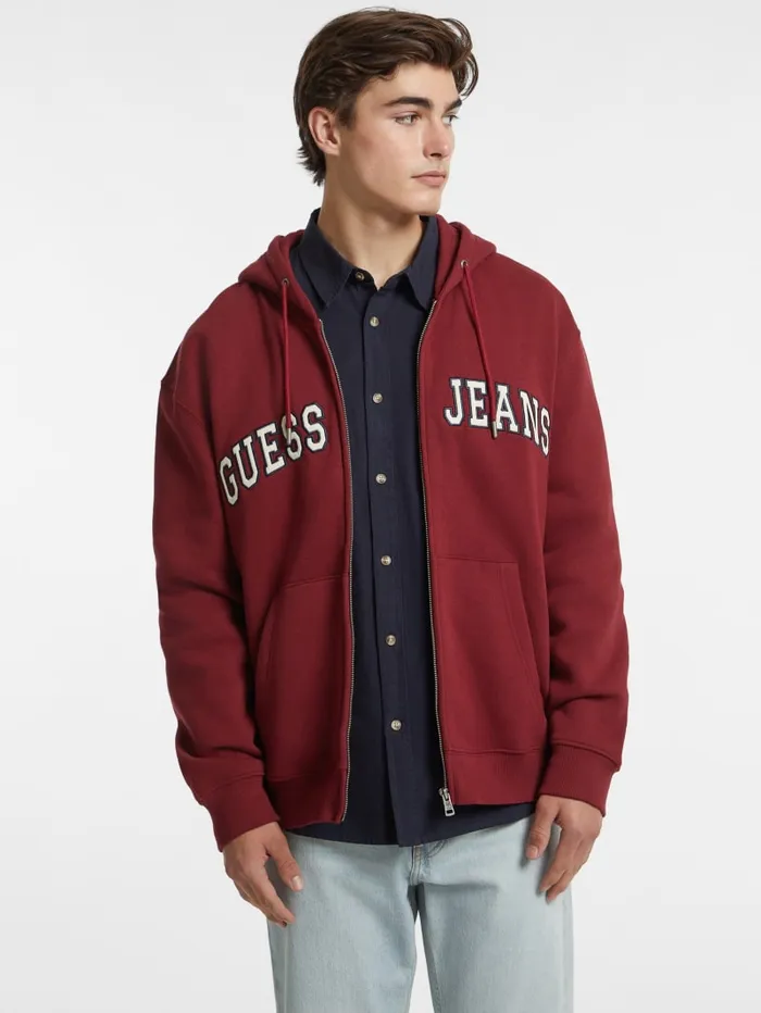 GUESS Hoodies and Sweaters Logo Patch ZipUp Hoodie Black 8211 Men