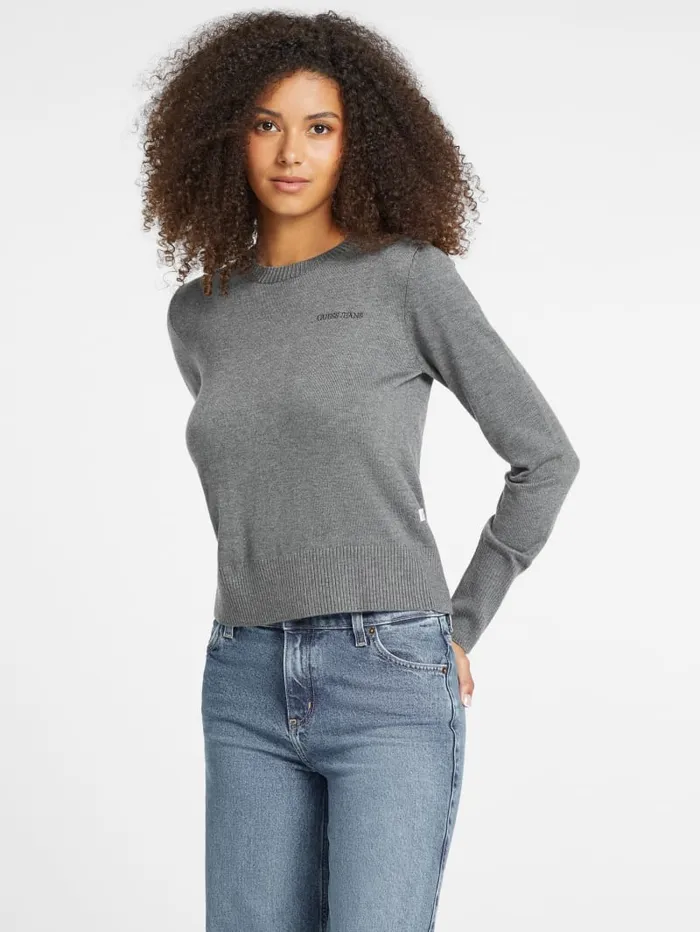 GUESS Hoodies and Sweaters Silk And WoolBlend Crew Logo Sweater Beige 8211 Women