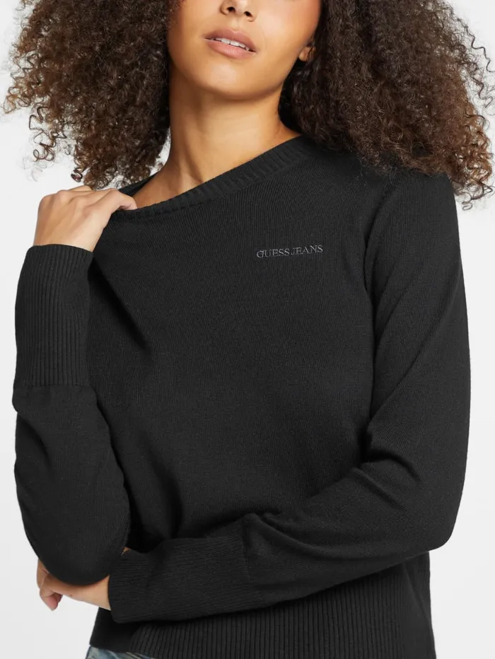 GUESS Hoodies and Sweaters Silk And WoolBlend Crew Logo Sweater Beige 8211 Women