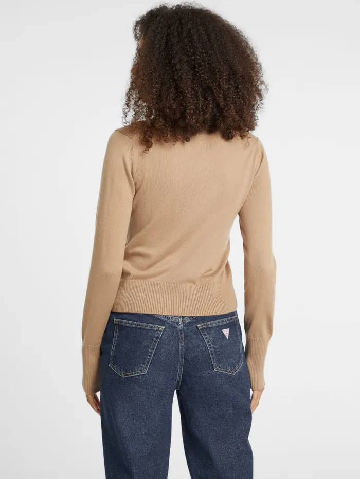 GUESS Hoodies and Sweaters Silk And WoolBlend Crew Logo Sweater Beige 8211 Women