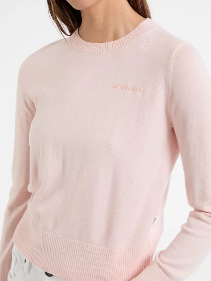 GUESS Hoodies and Sweaters Silk And WoolBlend Crew Logo Sweater Beige 8211 Women