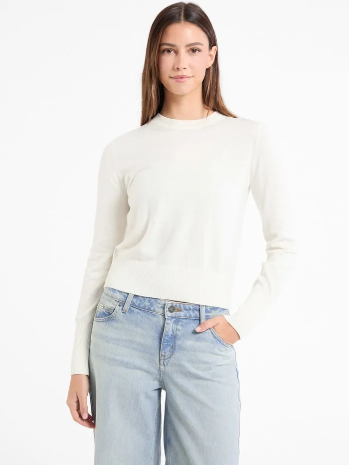 GUESS Hoodies and Sweaters Silk And WoolBlend Crew Logo Sweater Beige 8211 Women