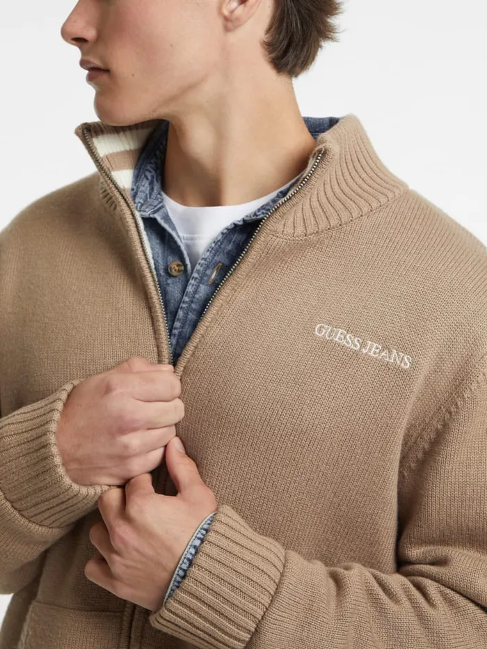 GUESS Hoodies and Sweaters WoolBlend Logo ZipUp Sweater Black 8211 Men