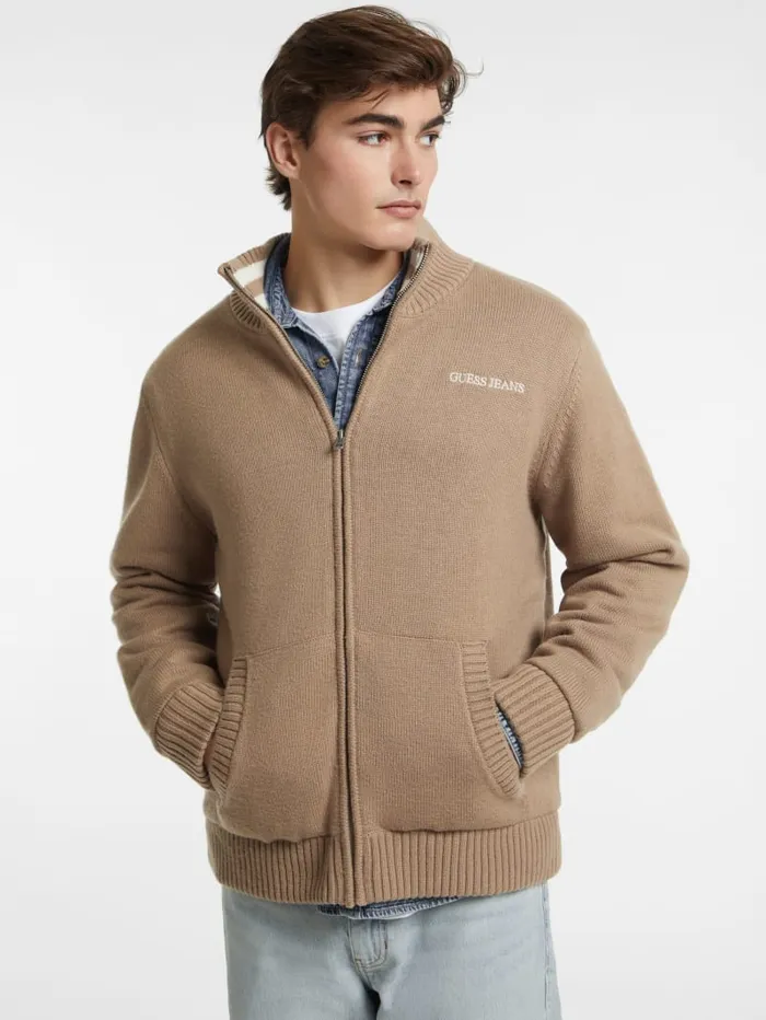 GUESS Hoodies and Sweaters WoolBlend Logo ZipUp Sweater Black 8211 Men