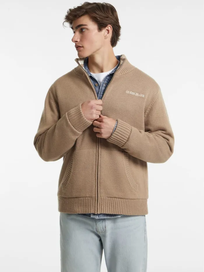 GUESS Hoodies and Sweaters WoolBlend Logo ZipUp Sweater Black 8211 Men