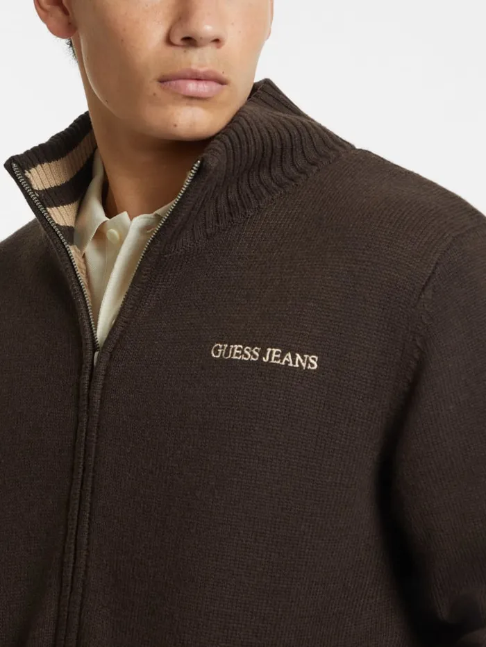 GUESS Hoodies and Sweaters WoolBlend Logo ZipUp Sweater Black 8211 Men