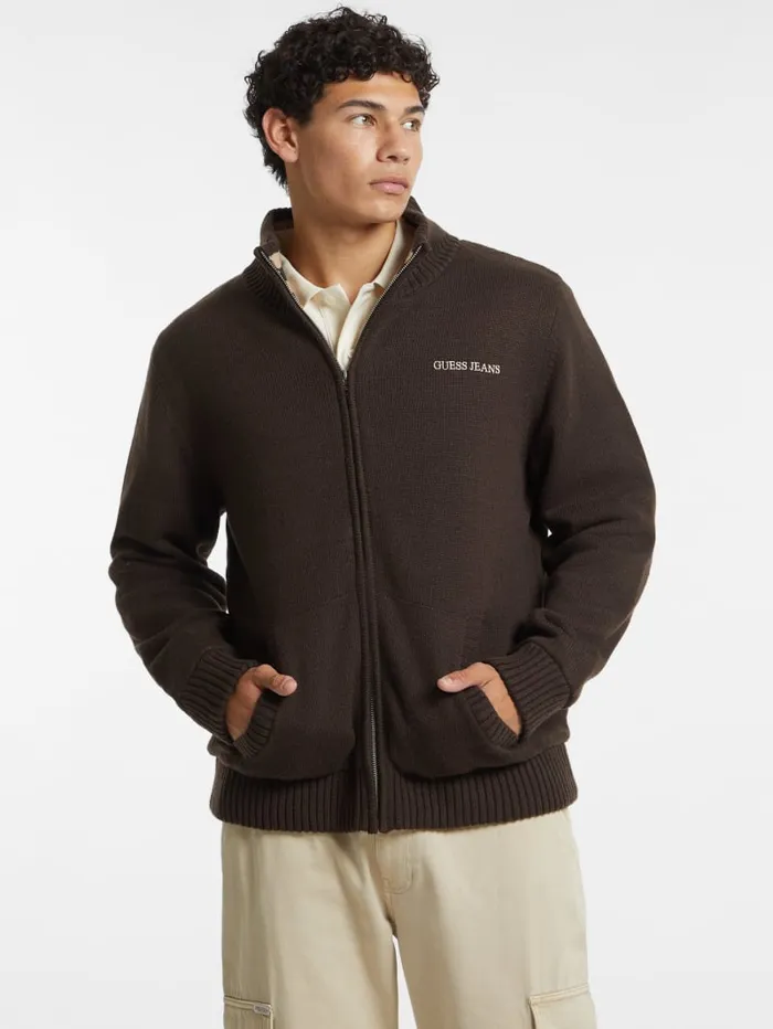 GUESS Hoodies and Sweaters WoolBlend Logo ZipUp Sweater Black 8211 Men