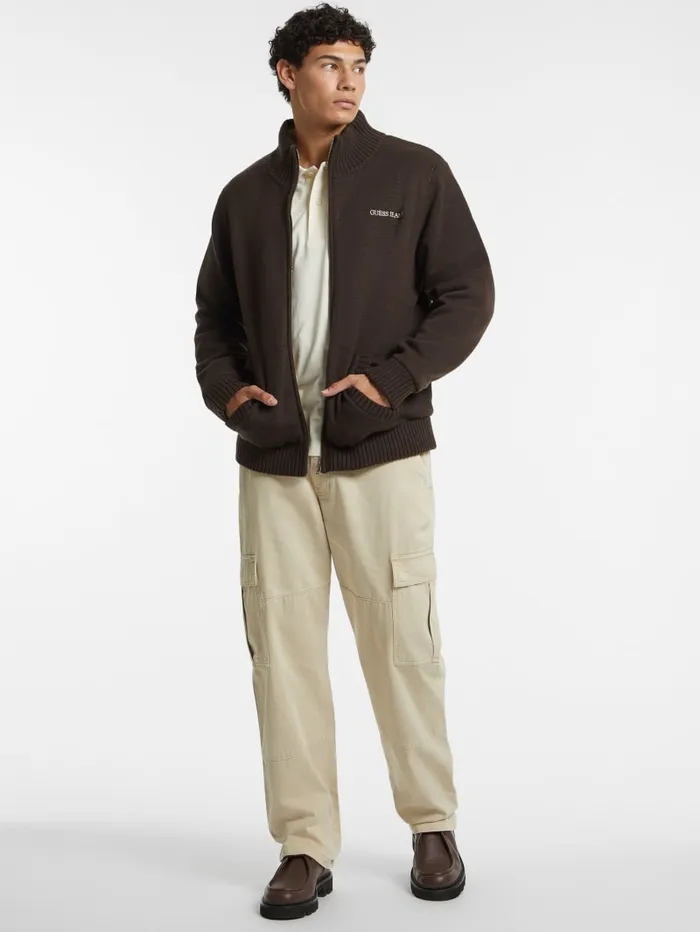 GUESS Hoodies and Sweaters WoolBlend Logo ZipUp Sweater Black 8211 Men