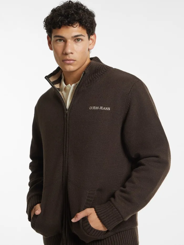 GUESS Hoodies and Sweaters WoolBlend Logo ZipUp Sweater Black 8211 Men