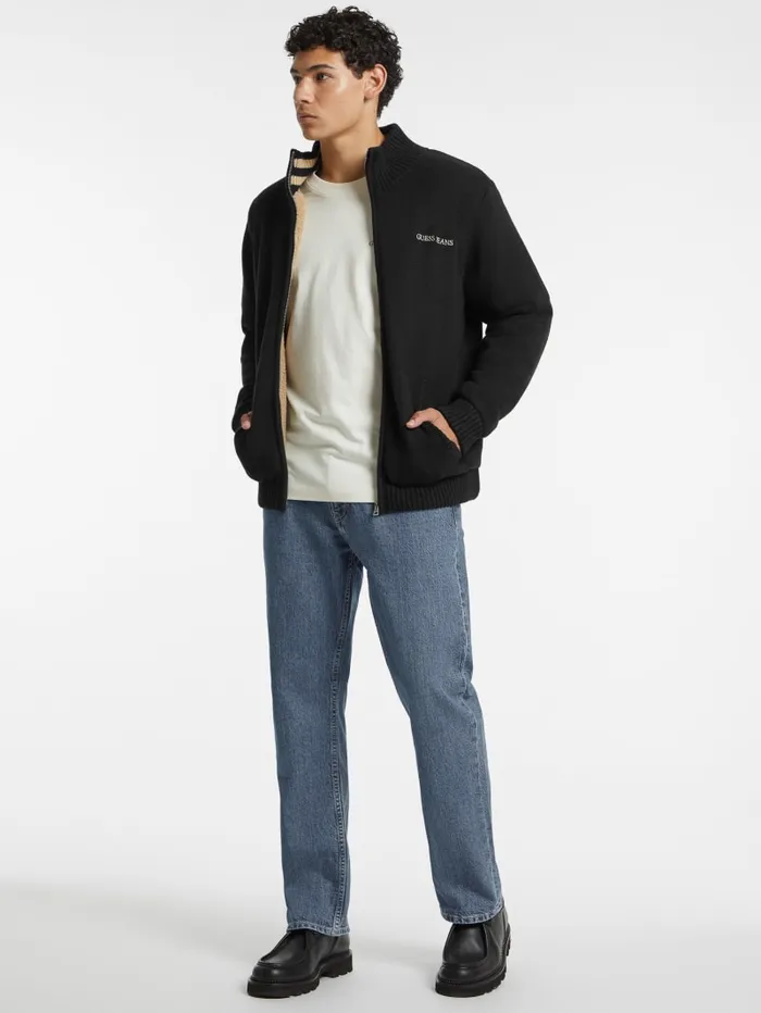 GUESS Hoodies and Sweaters WoolBlend Logo ZipUp Sweater Black 8211 Men