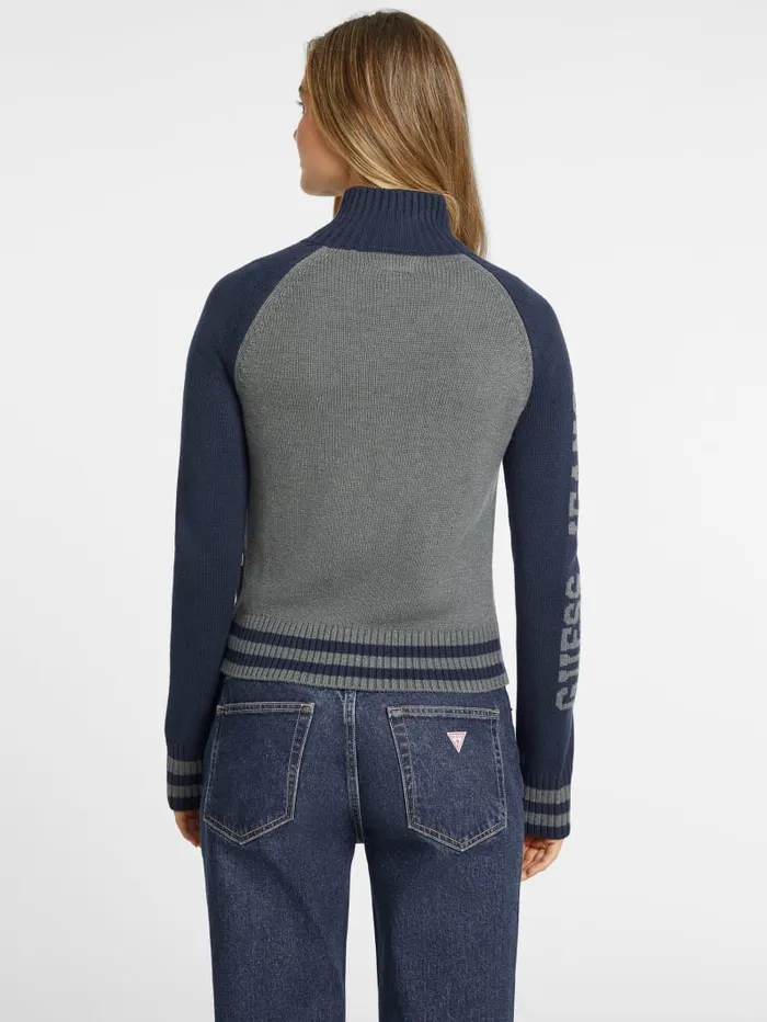 GUESS Hoodies and Sweaters WoolBlend Varsity Logo Zip Sweater Blue 8211 Women