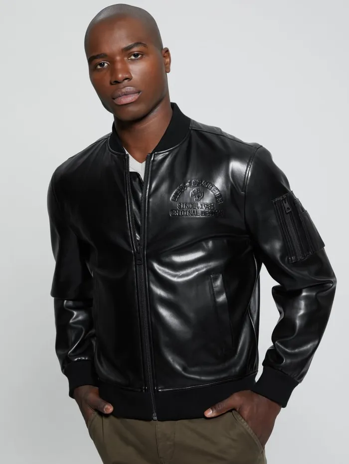 GUESS Jackets and Coats District FauxLeather Signature Jacket Black 8211 Men