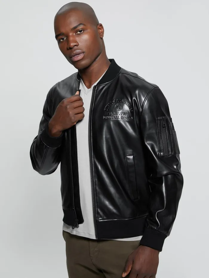 GUESS Jackets and Coats District FauxLeather Signature Jacket Black 8211 Men