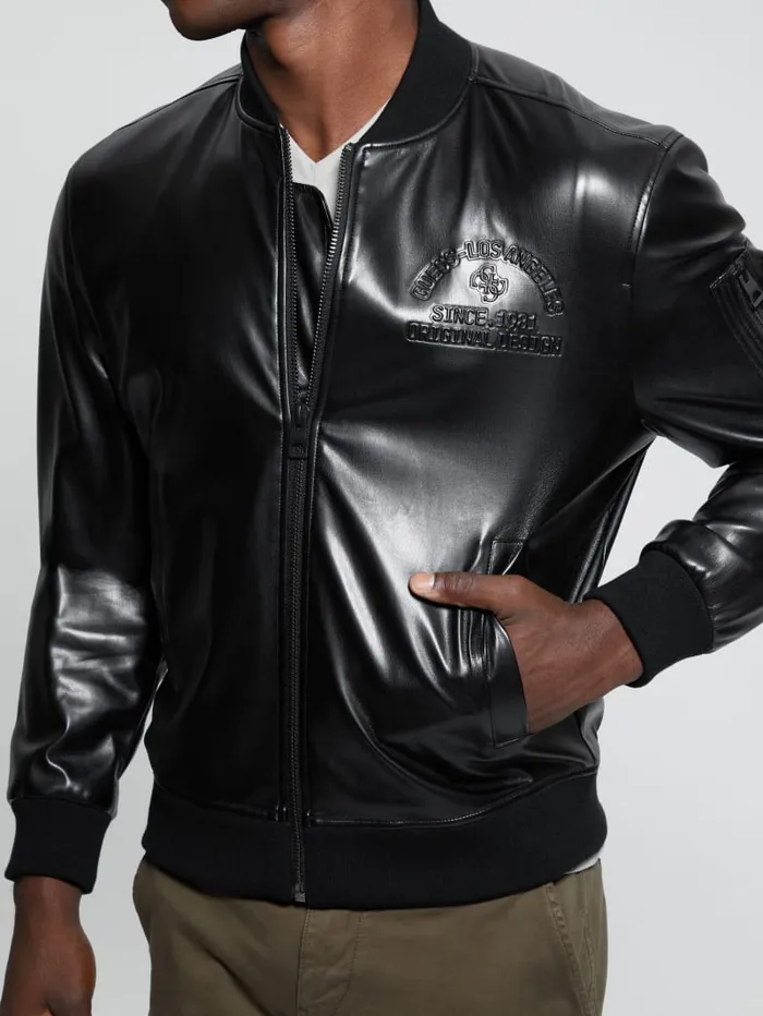 GUESS Jackets and Coats District FauxLeather Signature Jacket Black 8211 Men