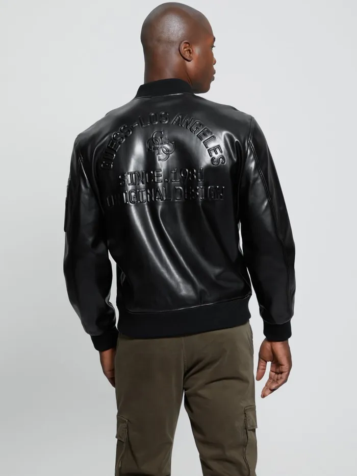 GUESS Jackets and Coats District FauxLeather Signature Jacket Black 8211 Men