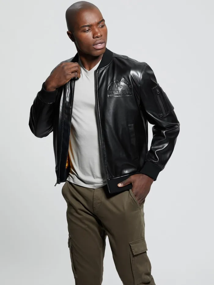 GUESS Jackets and Coats District FauxLeather Signature Jacket Black 8211 Men