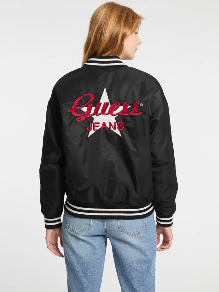 GUESS Jackets and Coats Eco Embroidered Varsity Jacket Black 8211 Women