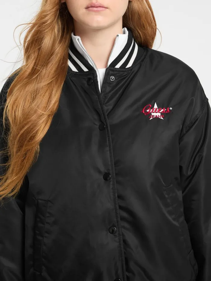 GUESS Jackets and Coats Eco Embroidered Varsity Jacket Black 8211 Women
