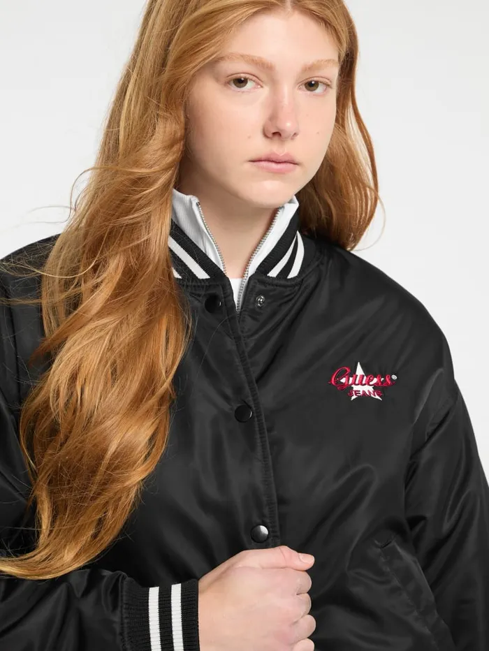 GUESS Jackets and Coats Eco Embroidered Varsity Jacket Black 8211 Women