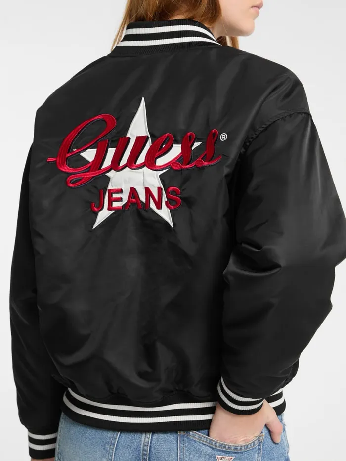 GUESS Jackets and Coats Eco Embroidered Varsity Jacket Black 8211 Women