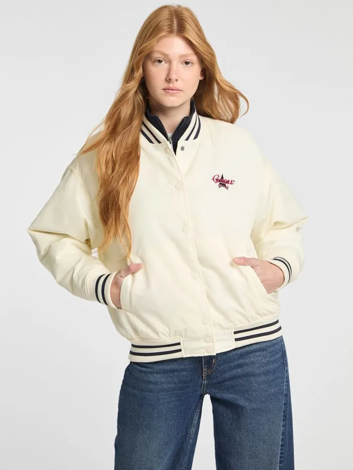 GUESS Jackets and Coats Eco Embroidered Varsity Jacket Black 8211 Women