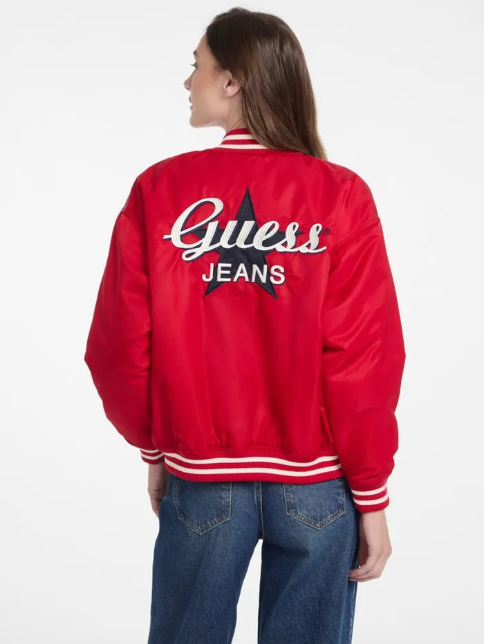 GUESS Jackets and Coats Eco Embroidered Varsity Jacket Black 8211 Women