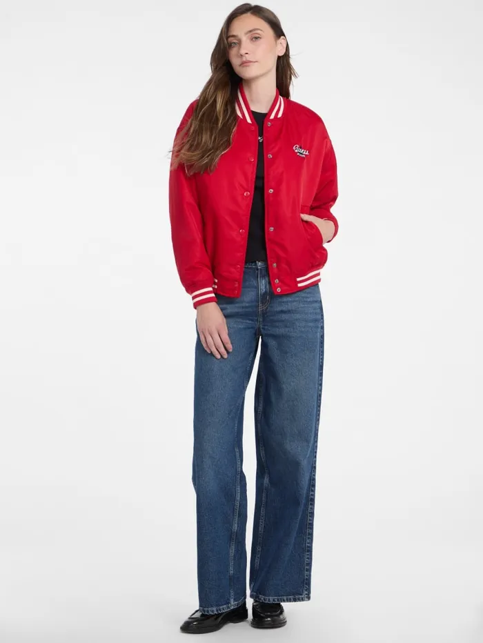 GUESS Jackets and Coats Eco Embroidered Varsity Jacket Black 8211 Women