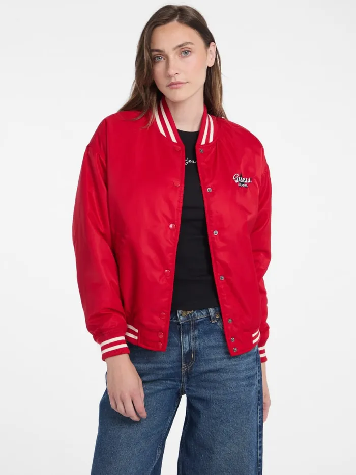 GUESS Jackets and Coats Eco Embroidered Varsity Jacket Black 8211 Women