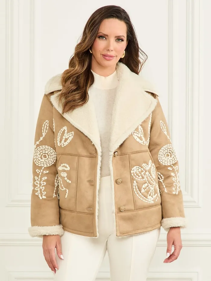 GUESS Jackets and Coats Eva Embroidered Jacket Beige 8211 Women