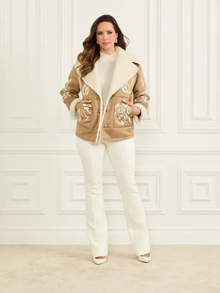 GUESS Jackets and Coats Eva Embroidered Jacket Beige 8211 Women